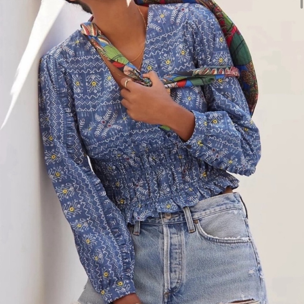 Anthropologie | EUC - Forever That Girl - Embroidered Smocked Top - Size M